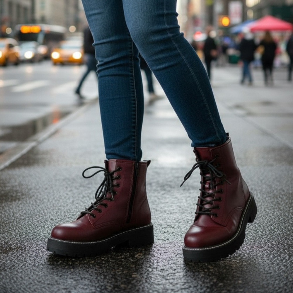 Madden Girl Deep Red Combat Boots